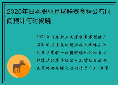 2025年日本职业足球联赛赛程公布时间预计何时揭晓